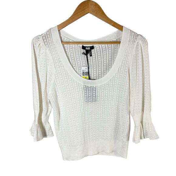 PAIGE Magnolia Ivory Sweater Size Medium Lightweight Sheer Silk Blend Stretch - Picture 1 of 11